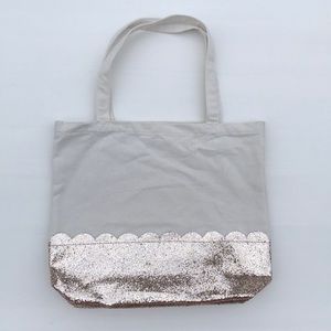 Canvas tote with rose gold glitter bottom